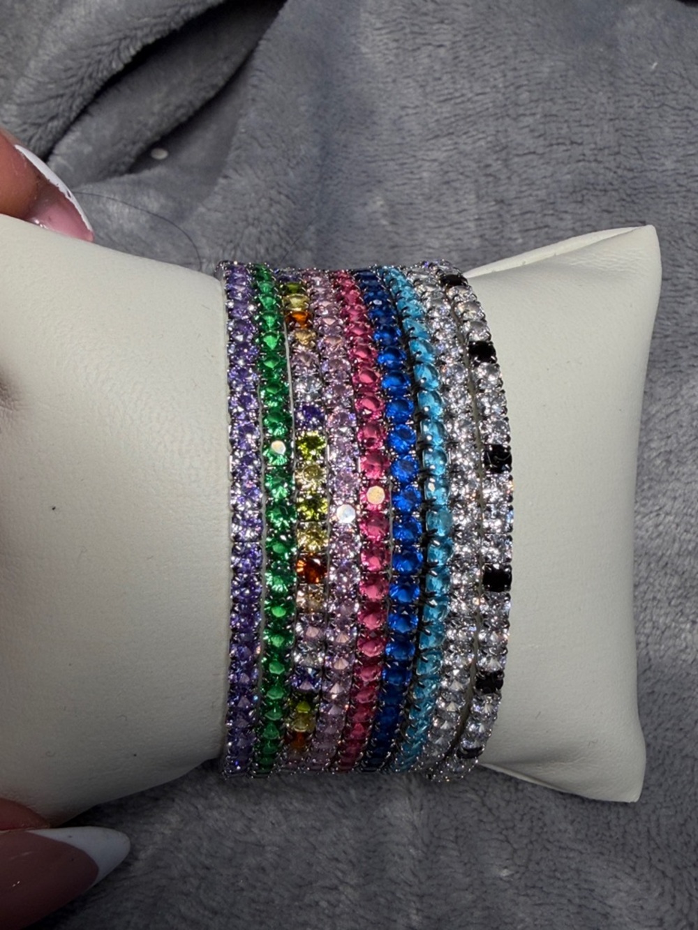 Stainless Steel Stretchy Silver Tone Tennis Bracelet - Picture 3 of 4